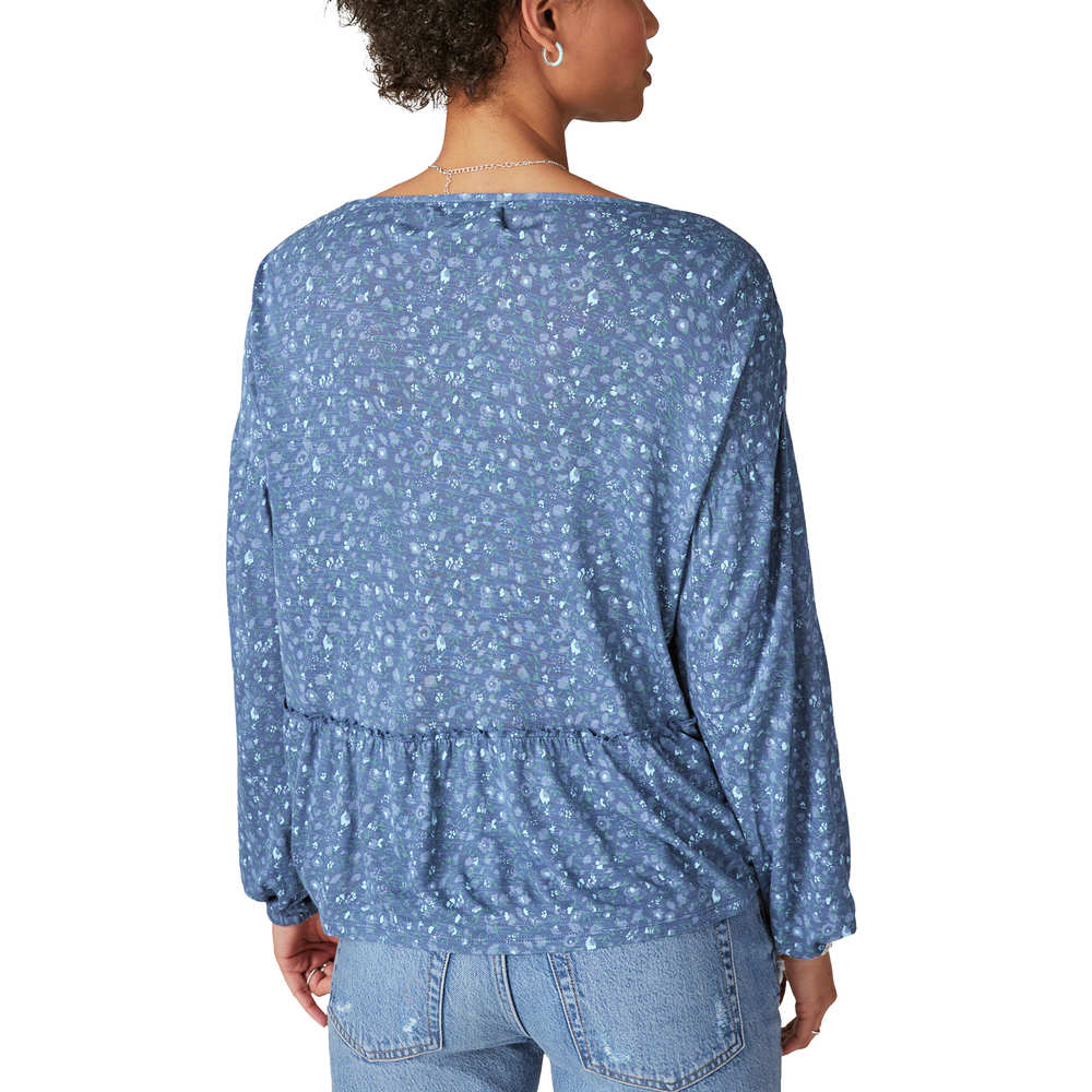 Lucky Brand Long Sleeve Notch Neck Top - Navy Multi - Picture 2 of 3